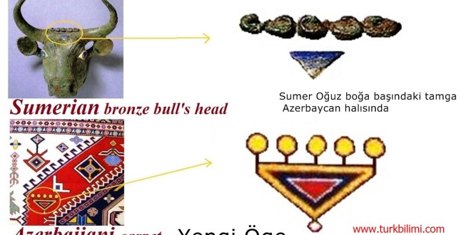 Sumer Oğuz boğa başındaki tamga Azerbaycan halısında