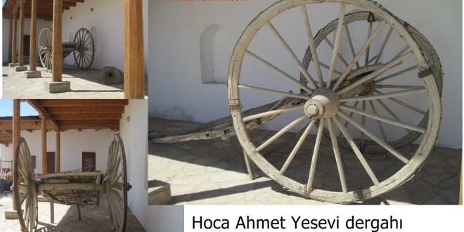 Hoca Ahmet Yesevi dergahı Büyük tekerlekli antik Türk arabası.